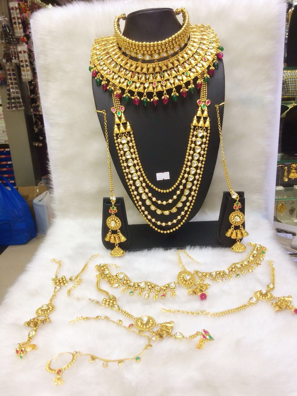 indiankundanjewelry Rose Gold CZ Diamonds Ruby Necklace Earrings Set, Bridal Dangler Earrings, Bridal Choker, Party Wear Necklace Earrings, Statement Piece Set