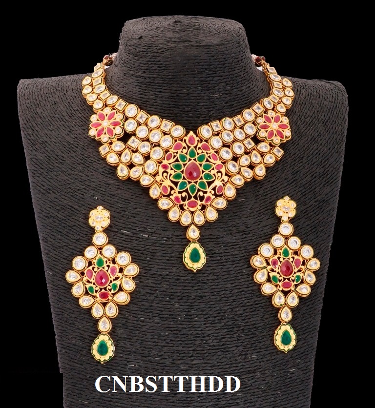 Vardhaman Goodwill Traditional Wedding Kundan Polki Necklace Set Indian Design Necklace Jewelry