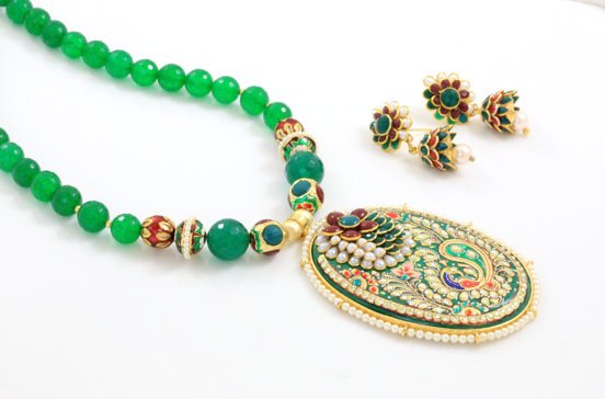 TANJORE PACHI GREEN NECKLACE SET